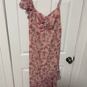 Fashion Nova Pink Floral Asymmetrical Dress